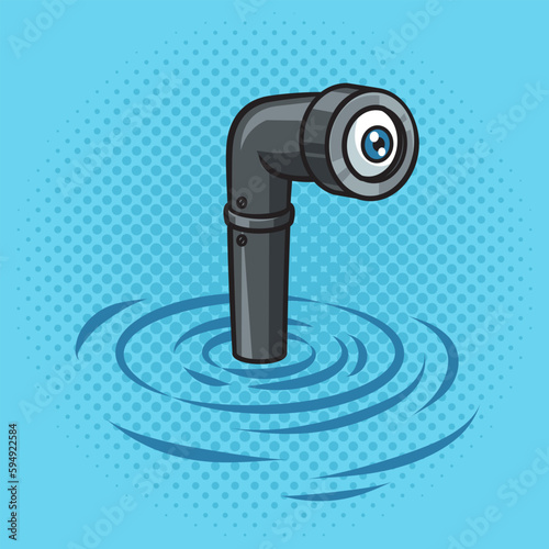 submarine periscope over water pinup pop art retro vector illustration. Comic book style imitation. photo