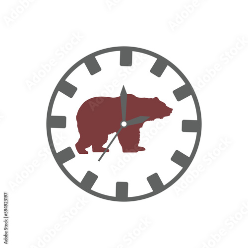 Slow time of life concept. Clock with bear. Vector illustration on white background.
