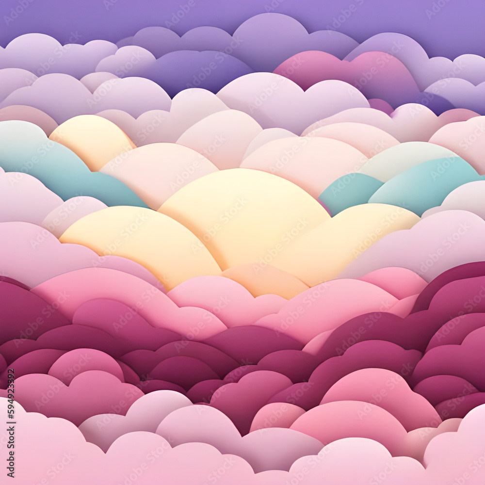 Pastel sky and clouds paper art background. Generative AI. Pastel sky and clouds paper art background. Generative AI.