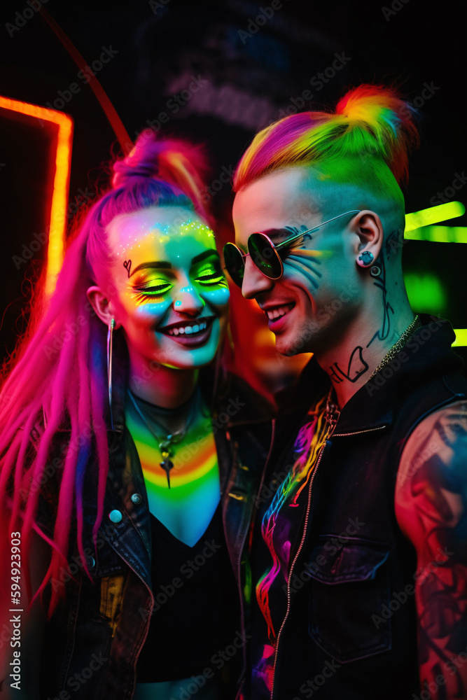 Fototapeta premium Colorful Joy: A Vibrant Collection of People Celebrating Life in Rainbow Hues, Enhanced by Generative AI Art, Including Children and Pets, Generative AI, Generativ, KI