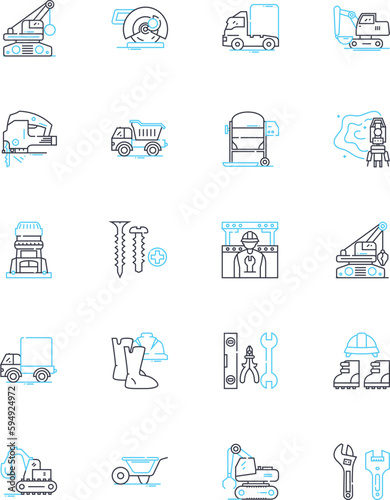 Massive building linear icons set. Monumental, Skyscraper, Towering, Colossal, Gigantic, Majestic, Fortress line vector and concept signs. Cathedral,Edifice,Citadel outline illustrations