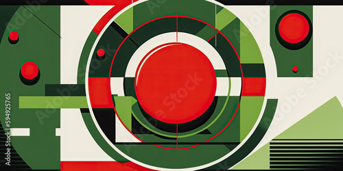 Abstract vector art in Bauhaus style with rectangles and circles in green color - Generative AI