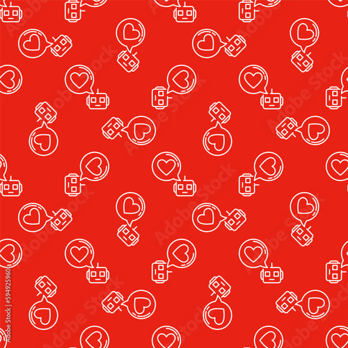 Chatbot with Heart sign in Speech Bubble vector Like red line seamless pattern