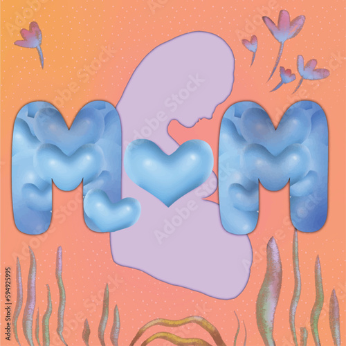 International Mother's Day Pictures of pregnant women purple letter MoM blue heart shape vector