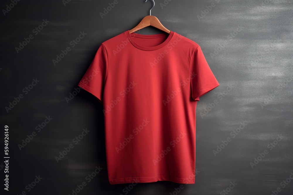 tshirt on a hanger hanging on the wall for mockup design. mockup design tshirt. Generative Ai tshirt on a hanger hanging on the wall for mockup design. mockup design tshirt. Generative Ai