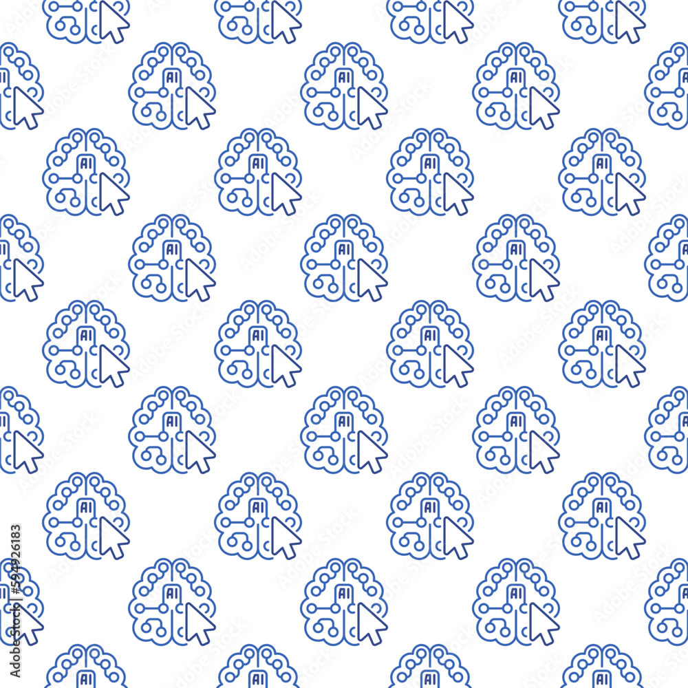 Mouse Click on AI Brain vector Artificial Intelligence outline seamless pattern Mouse Click on AI Brain vector Artificial Intelligence outline seamless pattern