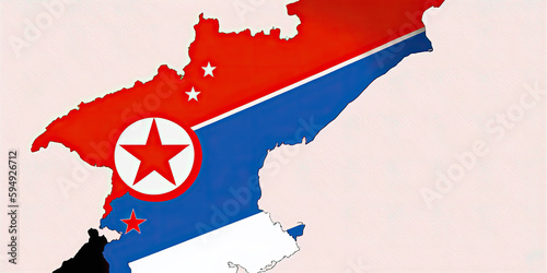 Map of North Korea in North Korea flag colors: A map of North Korea with the colors of the North Korean flag - Generative AI photo