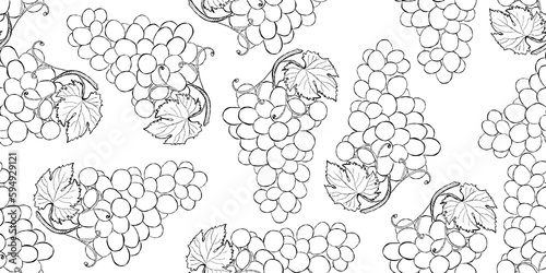seamless background with grape doodle black and white