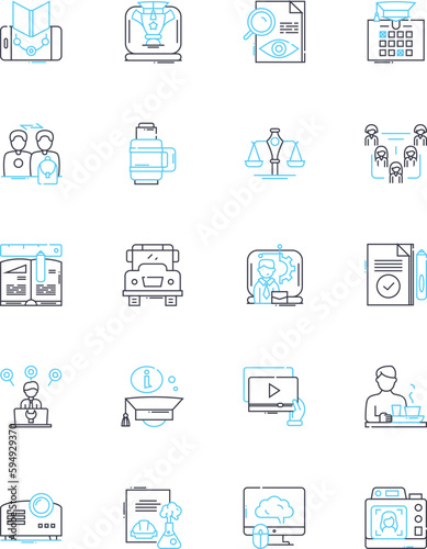 Learning linear icons set. Education, Knowledge, Study, Training, Understanding, Mastery, Expertise line vector and concept signs. Practice,Insight,Curiosity outline illustrations
