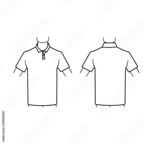 Isolated Outline vector illustration unisex short sleeve collared shirts - sizing chart, for cloth template size label