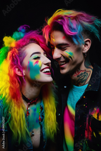 Colorful Joy: A Vibrant Collection of People Celebrating Life in Rainbow Hues, Enhanced by Generative AI Art, Including Children and Pets, Generative AI, Generativ, KI