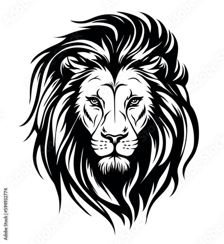Lion face front view vector art image logo template, sticker and tattoo design on white background.