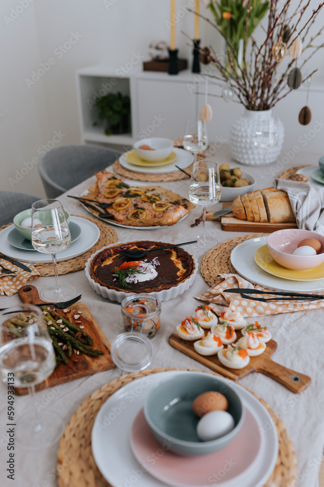 Table set for Easter meal Table set for Easter meal