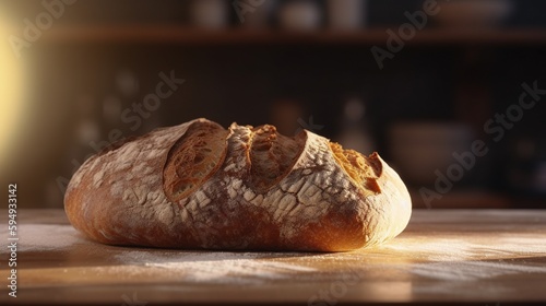 Obraz na płótnie fresh white bread on a wooden table. baked goods. generative ai