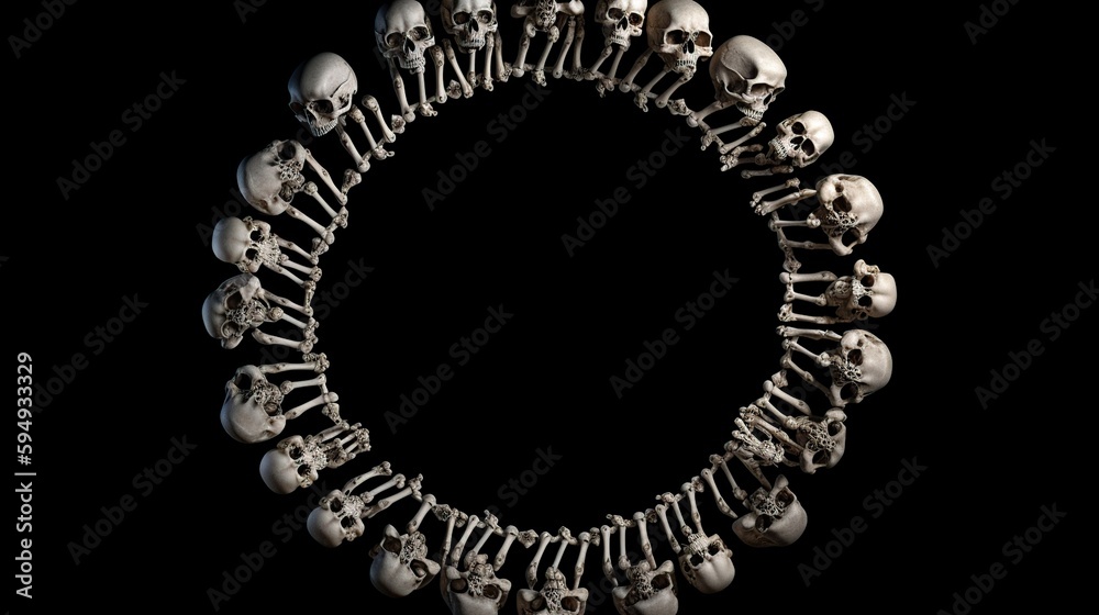 a circle of bones on a black background. generative ai a circle of bones on a black background. generative ai