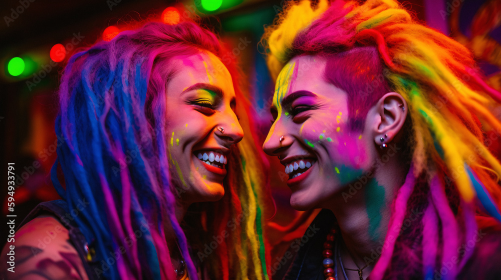 Colorful Joy: A Vibrant Collection of People Celebrating Life in Rainbow Hues, Enhanced by Generative AI Art, Including Children and Pets, Generative AI, Generativ, KI