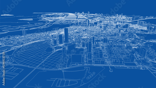 Outline city concept vector. Wire-frame style