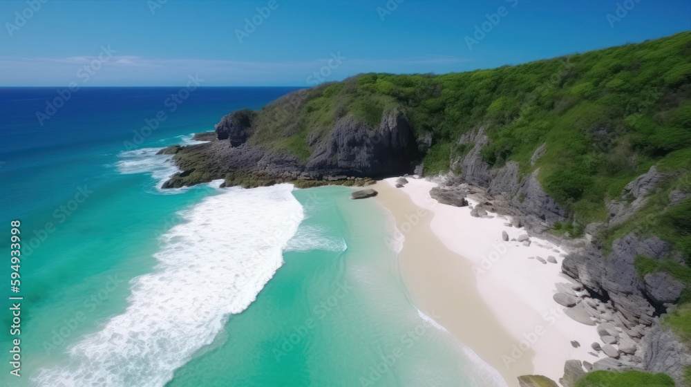 A serene and secluded beach crystal clear waters, Generative AI