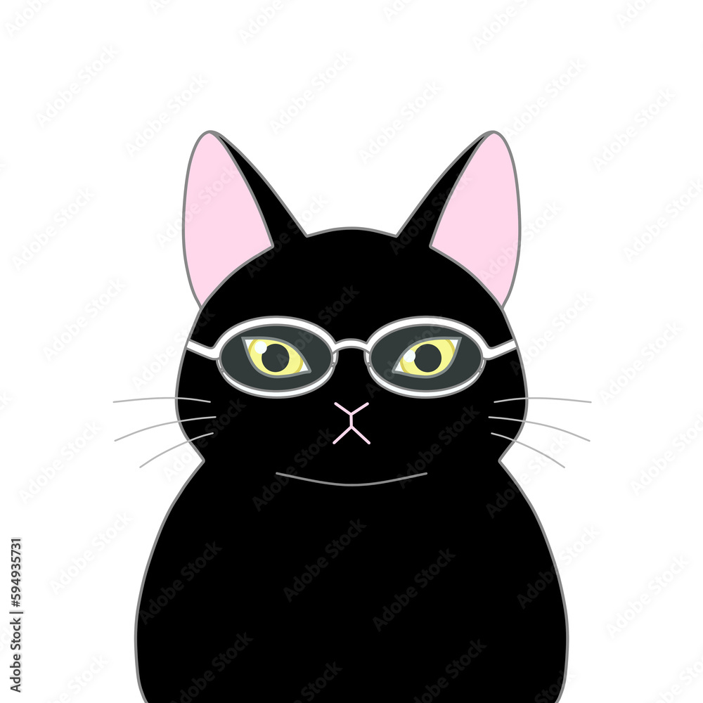 メガネをかけた黒色の猫