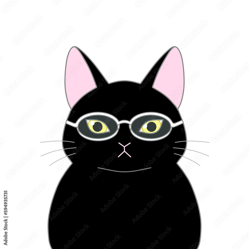 メガネをかけた黒色の猫 メガネをかけた黒色の猫