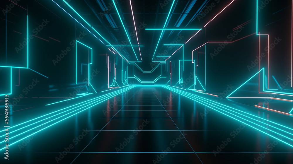 Abstract background neon lights with lines and a grid visuals technology Generative AI Abstract background neon lights with lines and a grid visuals technology Generative AI
