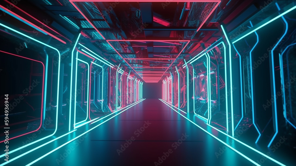 Abstract background neon lights with lines and a grid visuals technology Generative AI