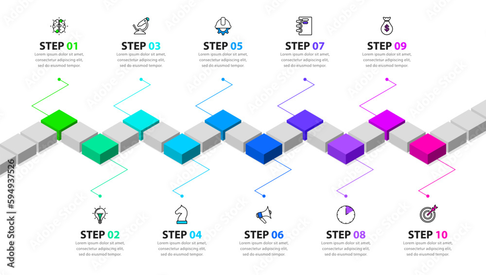 Obraz premium Infographic template. Isometric line with 10 steps