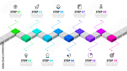 Infographic template. Isometric line with 10 steps