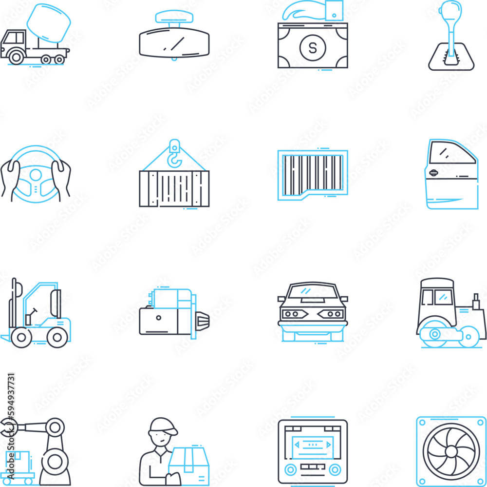 Transfer linear icons set. Exchange, Relocation, Shift, Movement, Transference, Migration, Passage line vector and concept signs. Transit,Transportation,Conveyance outline illustrations