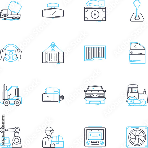 Transfer linear icons set. Exchange, Relocation, Shift, Movement, Transference, Migration, Passage line vector and concept signs. Transit,Transportation,Conveyance outline illustrations