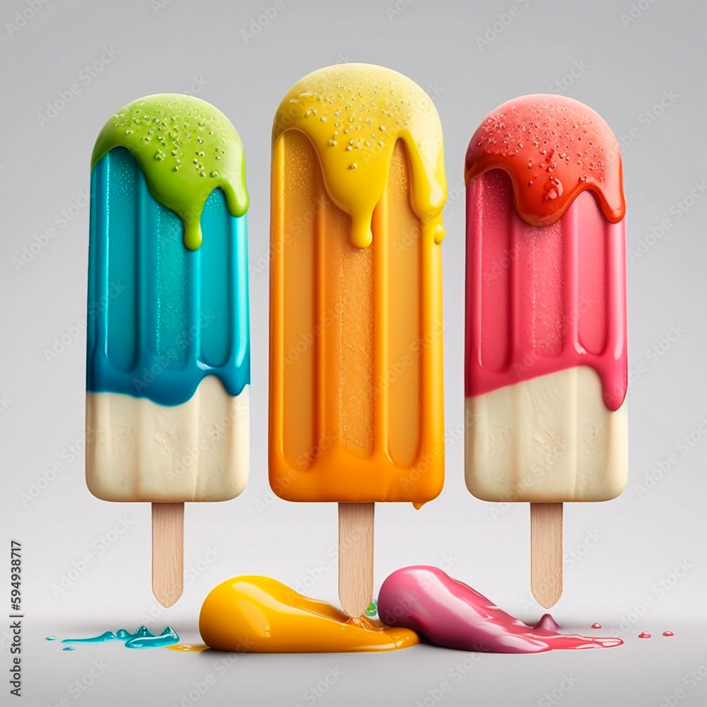 generated with AI: melting ice lollies, summer