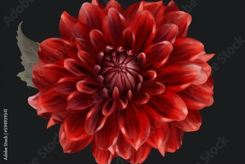 Red dahlia isolated on a transparent background. Floral arrangement, bouquet of garden flowers. Can be used for invitations, greeting, wedding card. Generative AI