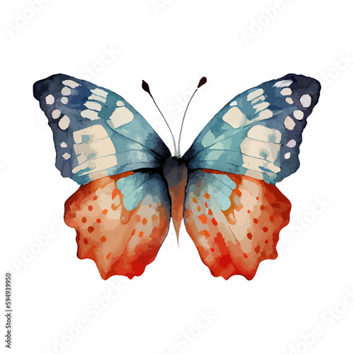 Colorful butterflies watercolor isolated on white background. Pink, green, brown, yellow butterfly. Spring animal vector illustration