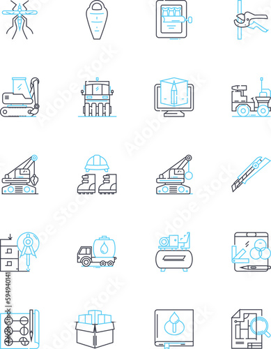 Industrial progress linear icons set. Automation, Innovation, Efficiency, Manufacturing, Technology, Development, Modernization line vector and concept signs. Advancement,Production,Expansion outline