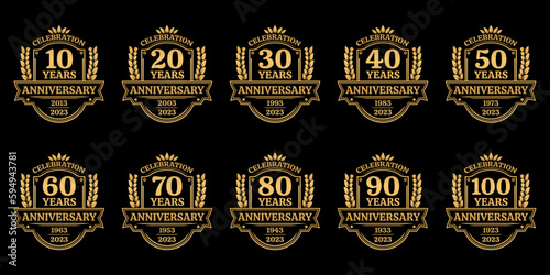 Fototapet 10, 20, 30, 40, 50, 60, 70, 80, 90, 100 years anniversary icon or logo