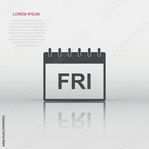Vector friday calendar page icon in flat style. Calendar sign illustration pictogram. Friday agenda business concept.