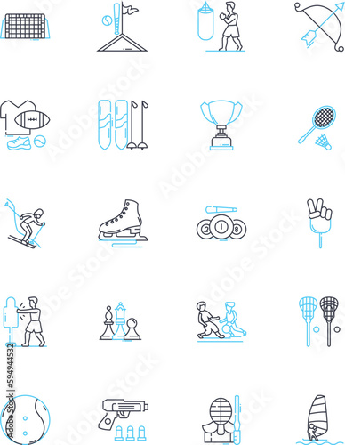 Track and field linear icons set. Sprint, Relay, Hurdle, Distance, Jump, Throw, Polevault line vector and concept signs. Steeplechase,Discus,Shotput outline illustrations