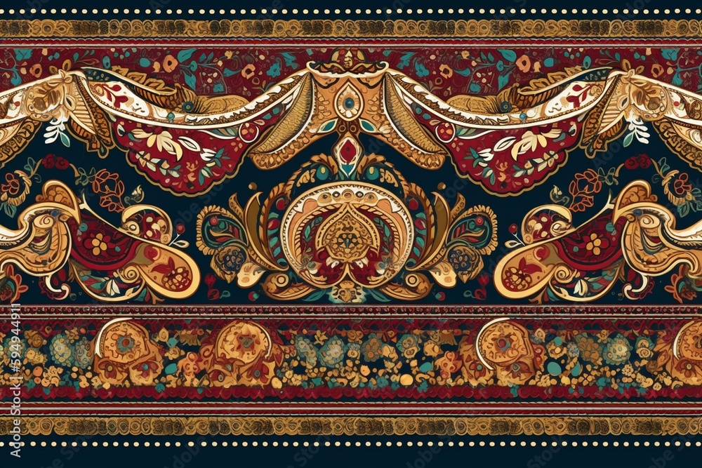 Seamless Traditional Asian Paisley Border Design Generative Ai Stock