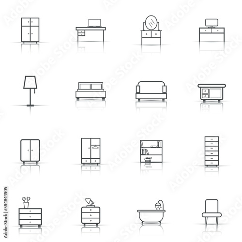 Furniture icons set. Flat vector illustration on white background. Universal icon for web design.