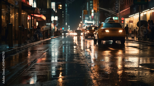 Night city rain and lights background AI