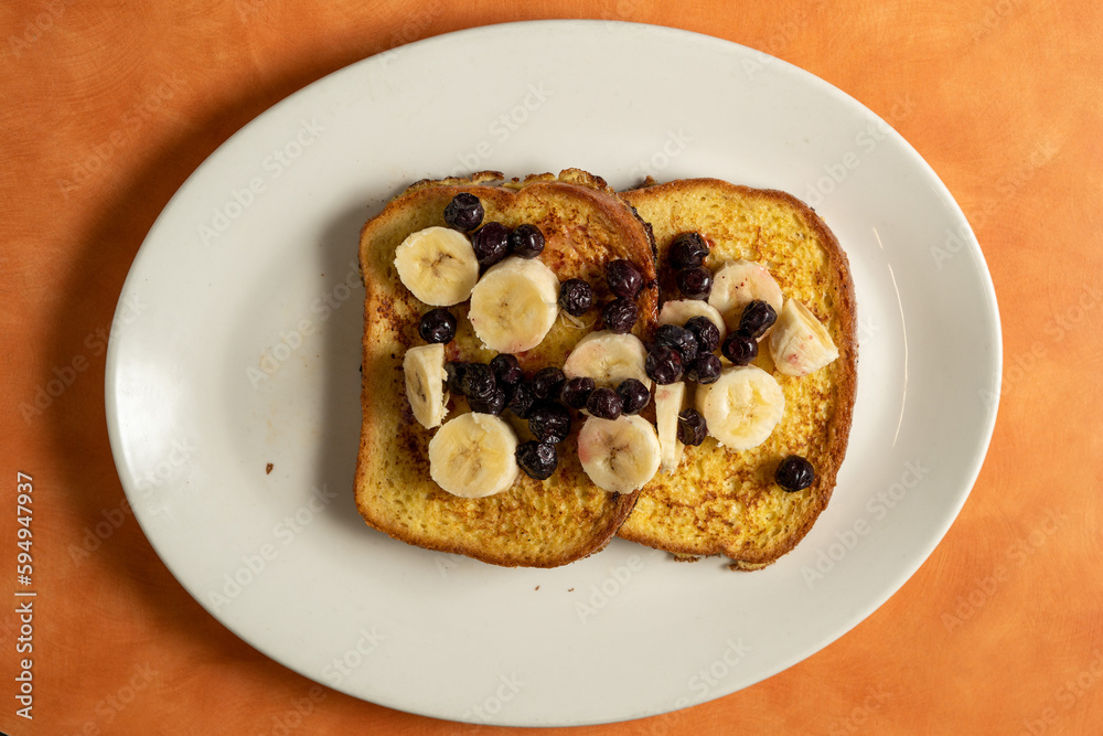 French toast with bananas and blueberries French toast with bananas and blueberries
