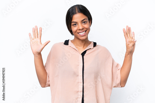 Young African american woman isolated on white background counting nine with fingers