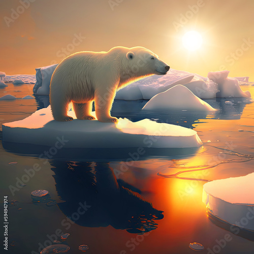Polar bear on a floe as global warming intensifies  created by Generative AI