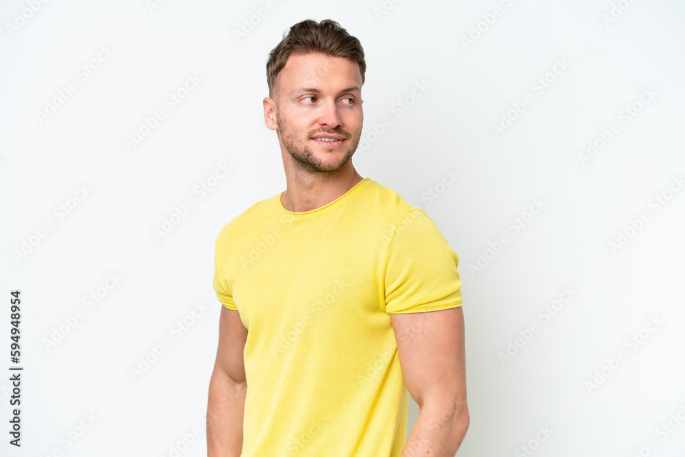 Young blonde caucasian man isolated on white background . Portrait Young blonde caucasian man isolated on white background . Portrait