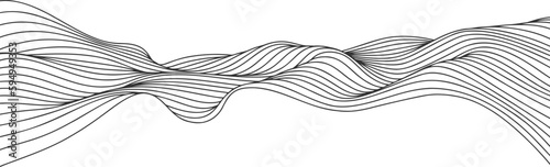 Vector abstract line art wavy smooth flowing dynamic black gradient isolated on transparent background in concept luxury, wave, ocean.