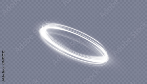 Abstract neon ring with cold tone. A bright plume of luminous rays swirling in a fast spiraling motion. Light cool whirl. Curve line light effect. Vector