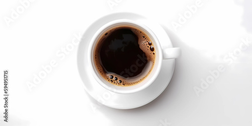 white background , white cup of strong black espresso coffee 
