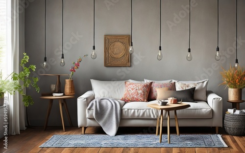 living interior with sofa, generative ai 