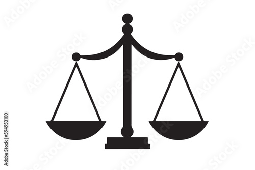 Isolated Black Scales of Justice Icon, Vector Illustration on white Background. Legal Concept