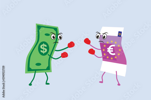 Fiat currencies battle dollar vs euro. Currencies fight Dollar USA against Euro.